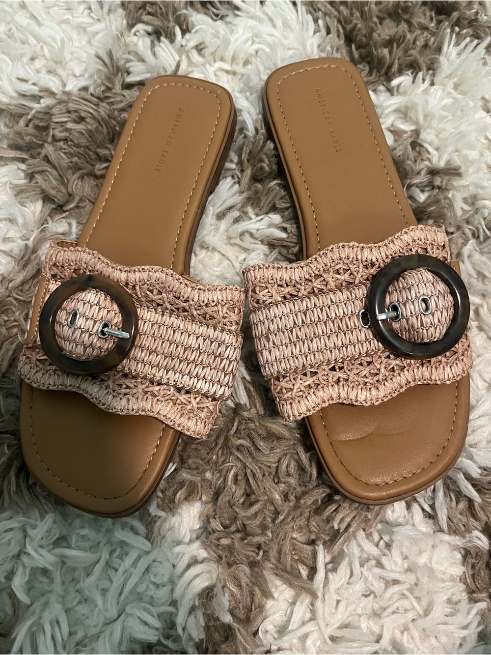 American Eagle Scalloped Raffia Sandals